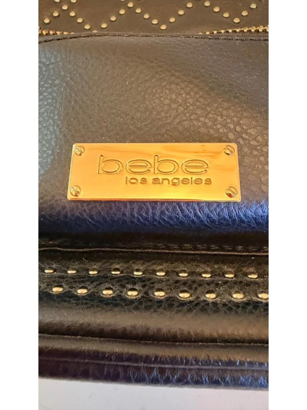 Bebe Black Mini Backpack Purse With Gold Studs & Tassel Accent